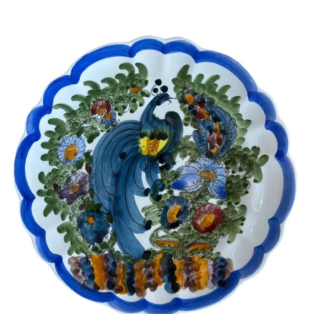 Vintage Greece Skyros Hand Painted Peacock Decorative Plate Wall Hanging 7.5